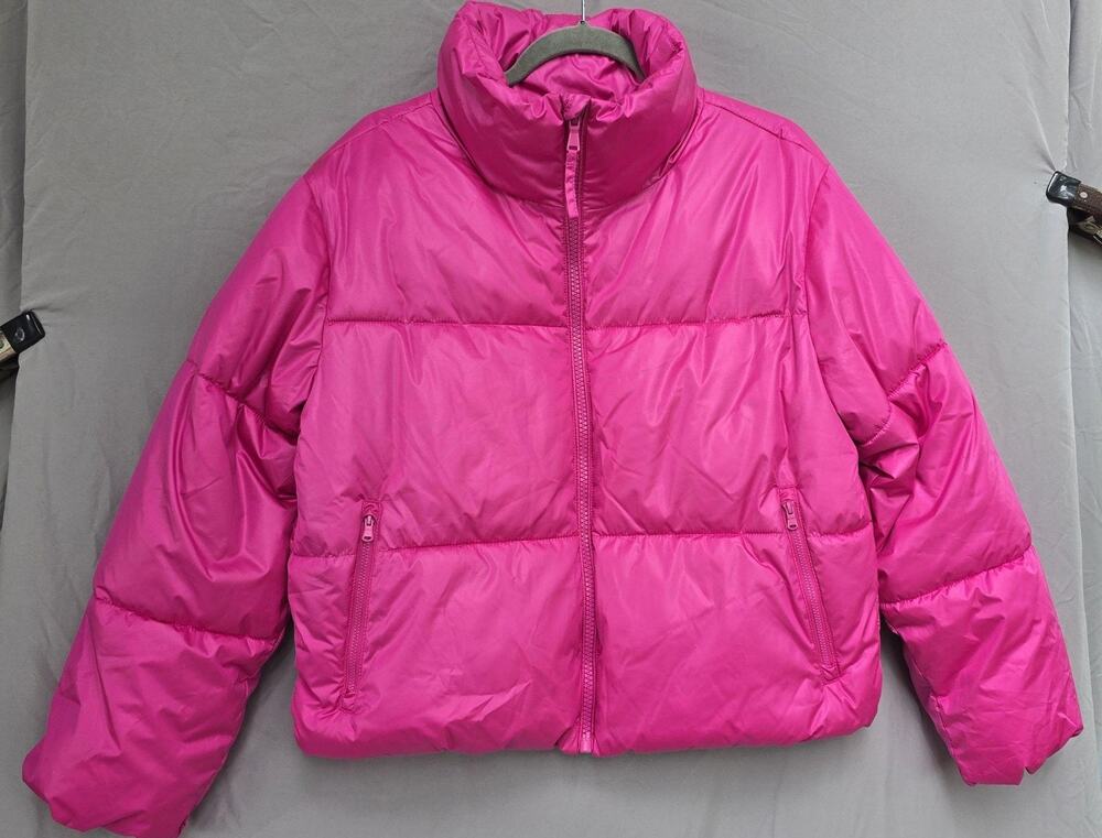 Old Navy Jacket Womens Medium Pink Quilted Puffer Full Zip Stand Collar Pockets